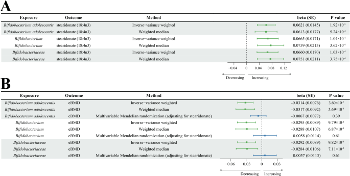 Fig. 4: Blood stearidonate (18:4n3) mediates GM taxa effects on eBMD.