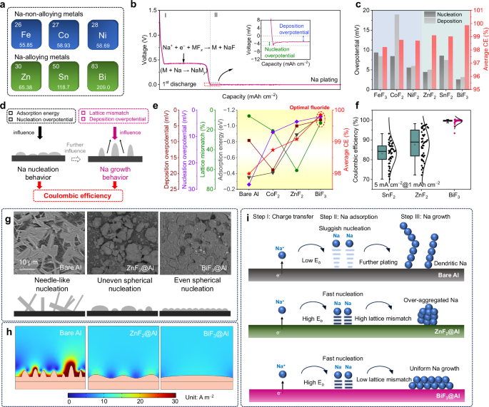 Fig. 2: Effect of metal-fluoride-derived interphase on Na plating behavior.