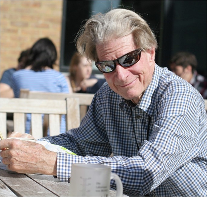 Fig. 1: Teatime with John Gurdon in the garden of the Gurdon Institute.