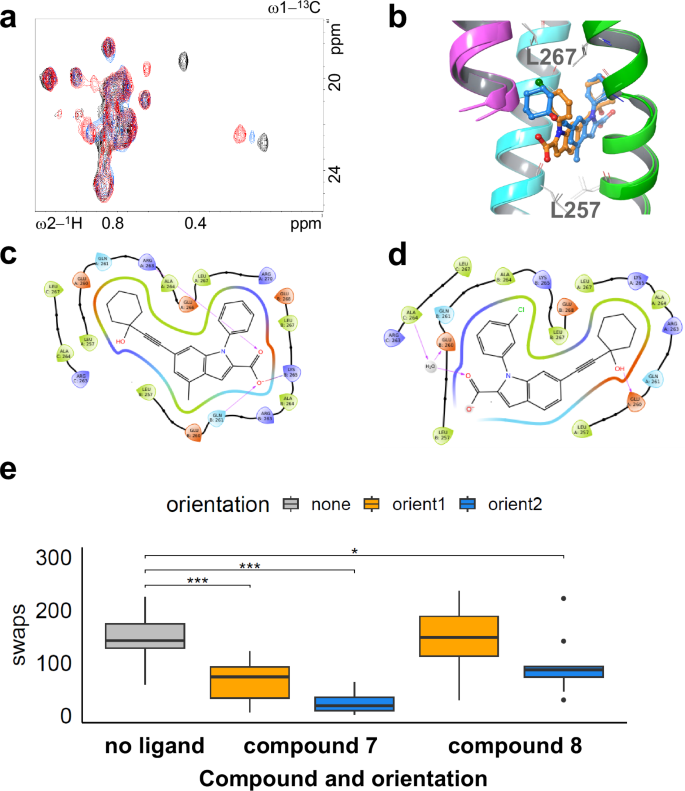 Fig. 9: Structural and dynamic characterization of compounds 7 and 8 binding to MITF.