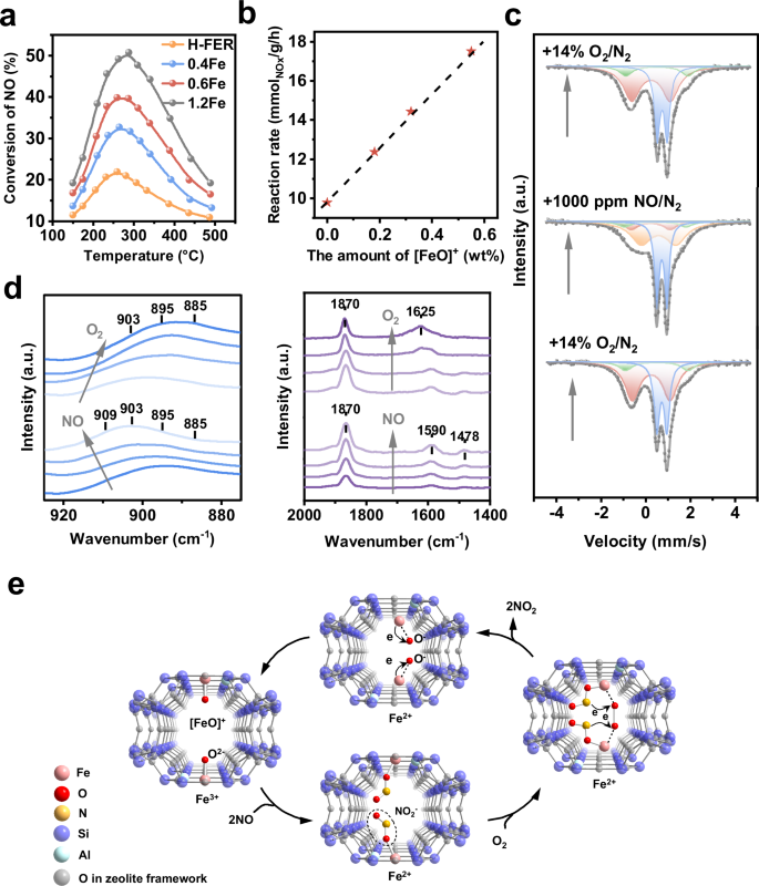 Fig. 3: The dynamic evolution of Fe sites during the NO oxidation reaction.