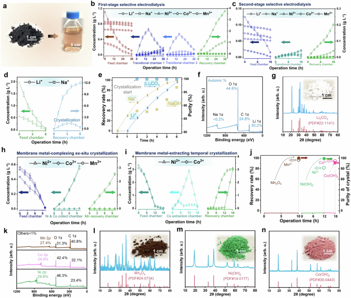 Fig. 6: Recovery of lithium and metal salts from real LIBs leaching solutions.