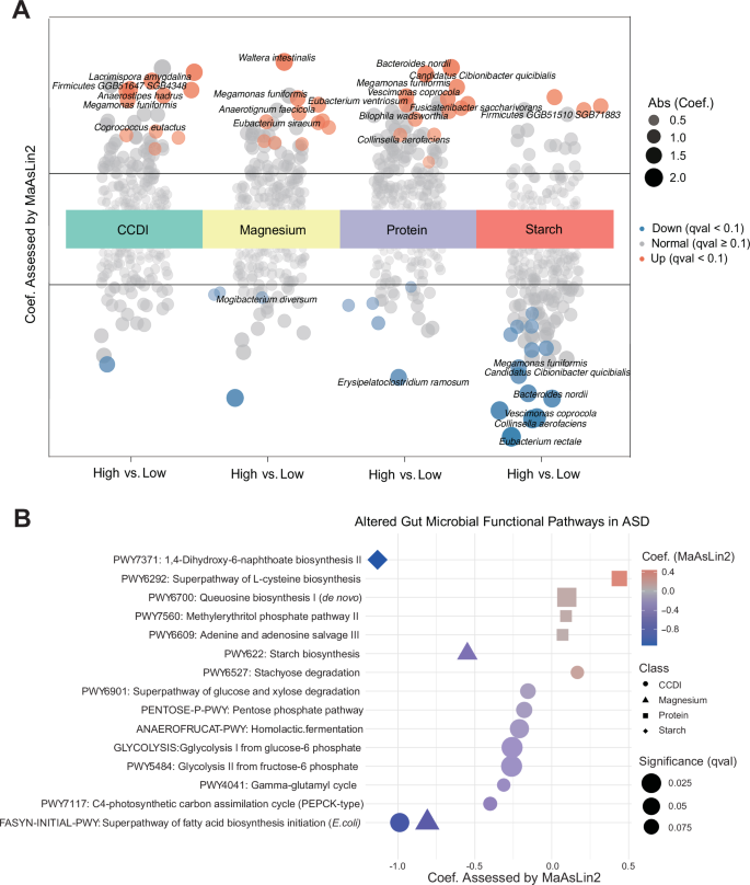 Fig. 3: Microbial and functional adaptations to specific dietary components in ASD.