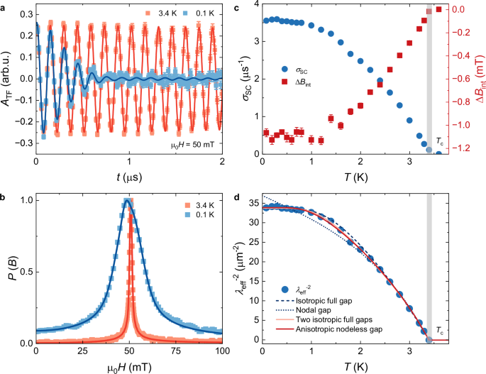 Fig. 4: Superconducting-state properties of YRu3Si2 probed by μSR.