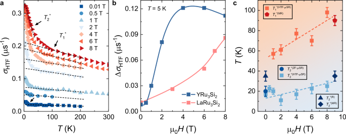 Fig. 6: Summary of the high-field μSR study of YRu3Si2 in the normal state.