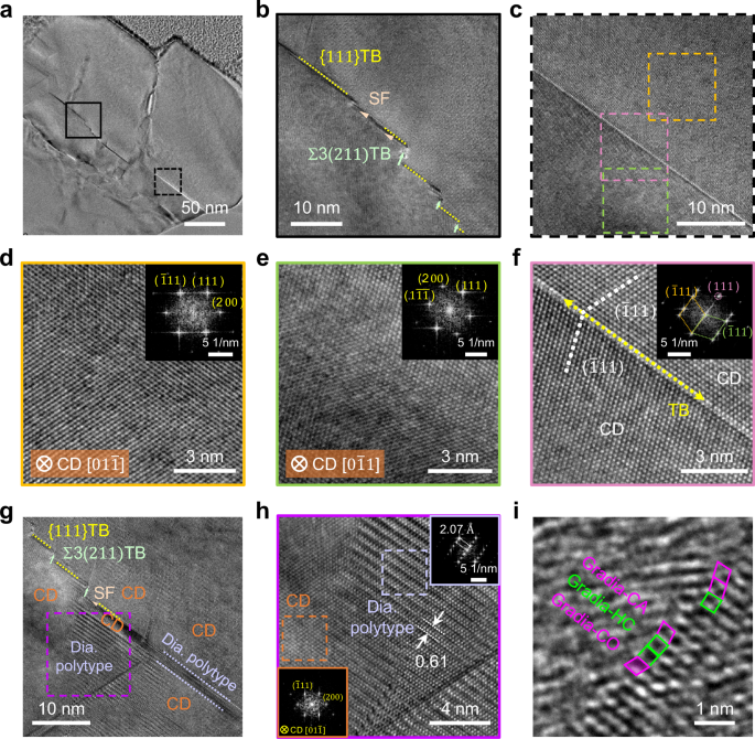 Fig. 4: Atomic characterizations of structural defects in the recovered 2D diamond.