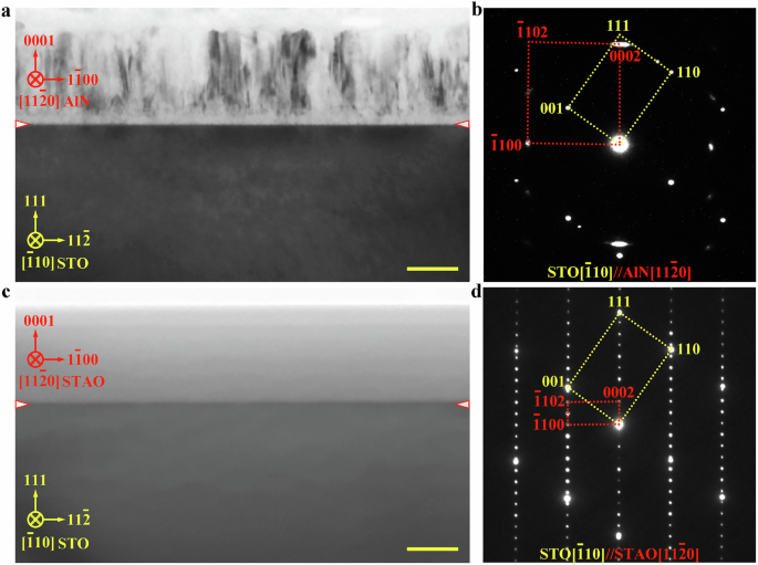 Fig. 1: Microstructure of the AlN and SATO thin films on STO (111) substrates.