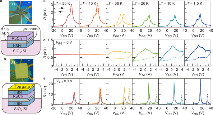 Fig. 1: Device structure and transport characteristics before and after top-gate fabrication.
