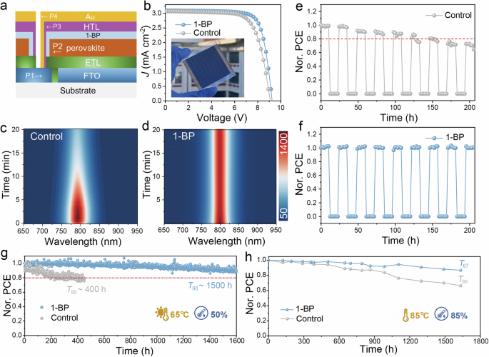 Fig. 4: Photovoltaic performance and stability of solar modules.