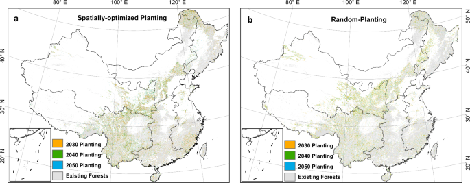 Fig. 4: Spatial distribution of forestation plans in China.