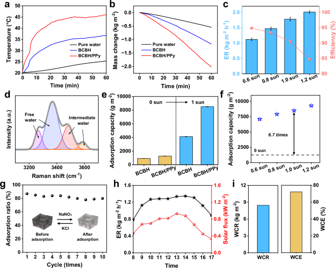 Fig. 3: The solar-driven evaporation and nitrate recovery performance.