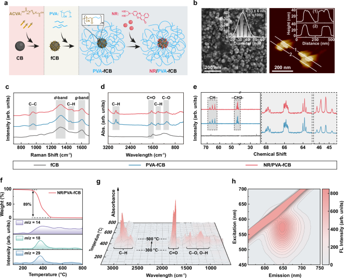 Fig. 2: Synthesis and characterization of the nano reporter (NR/PVA-fCB).