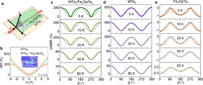 Fig. 2: Magnetization-dependent large UAMR in WTe2/Fe3GaTe2.