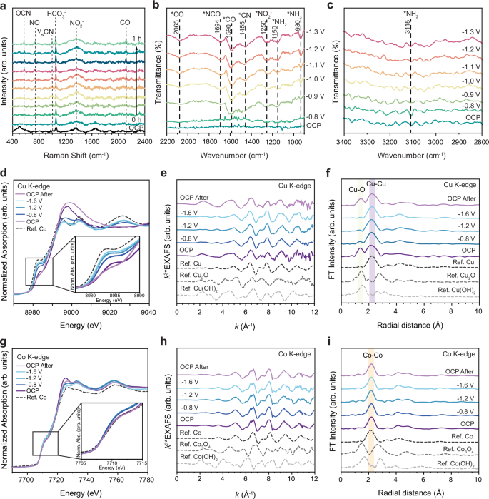 Fig. 5: In situ spectroelectrochemical investigation of Cu1Co1 catalyst.