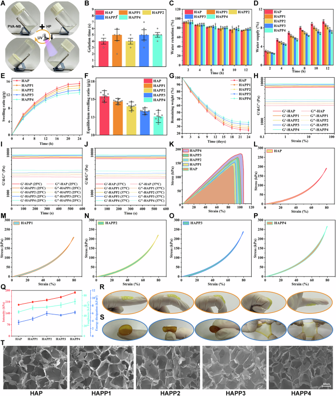 Fig. 2: Basic characterization and mechanical properties of the hydrogels.