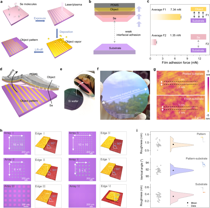 Fig. 3: Wafer-scale micropatterns by physical lift-off process of selenium layer.