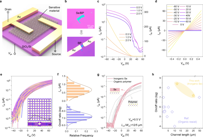 Fig. 4: Field effect transistor device by Se-assisted microlithography.