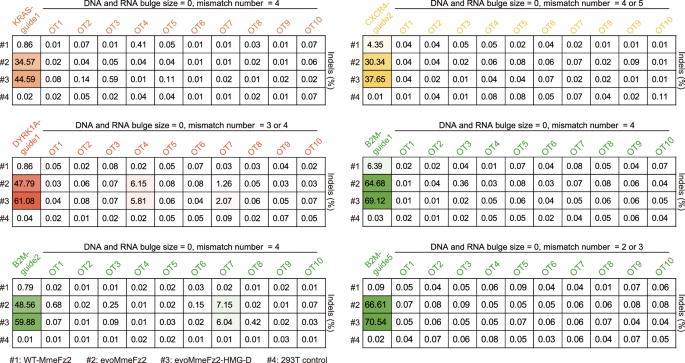 Fig. 5: Specificity of evoMmeFz2-mediated genome editing in mammalian cells.