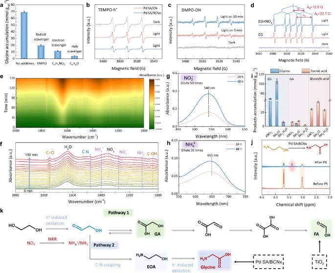 Fig. 5: Identification of key intermediates and reaction pathways for photocatalytic C−N coupling in glycine production.