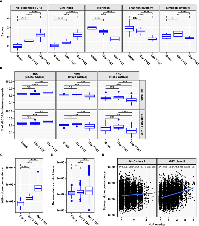 Fig. 2: Functional restriction of the TCR repertoire in Day 7 TST yet limited inter-individual TCR sharing.
