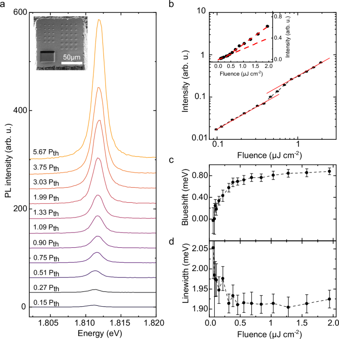 Fig. 2: Input-output characteristic of quasi-2D HaP polariton device.
