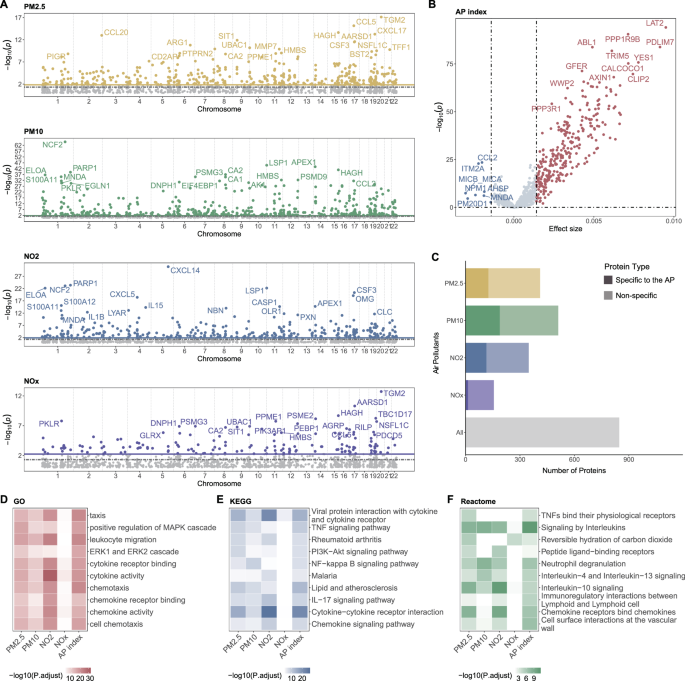 Fig. 2: Associations between plasma proteins and air pollutants.