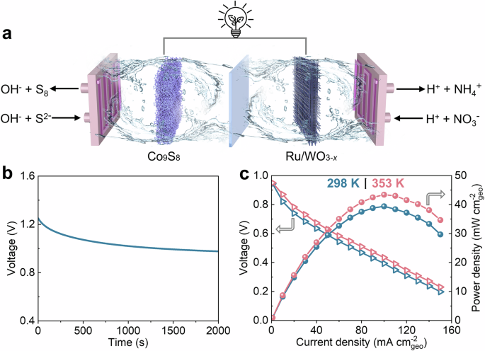 Fig. 6: Performance of the sulfide-nitrate batterolyzer.