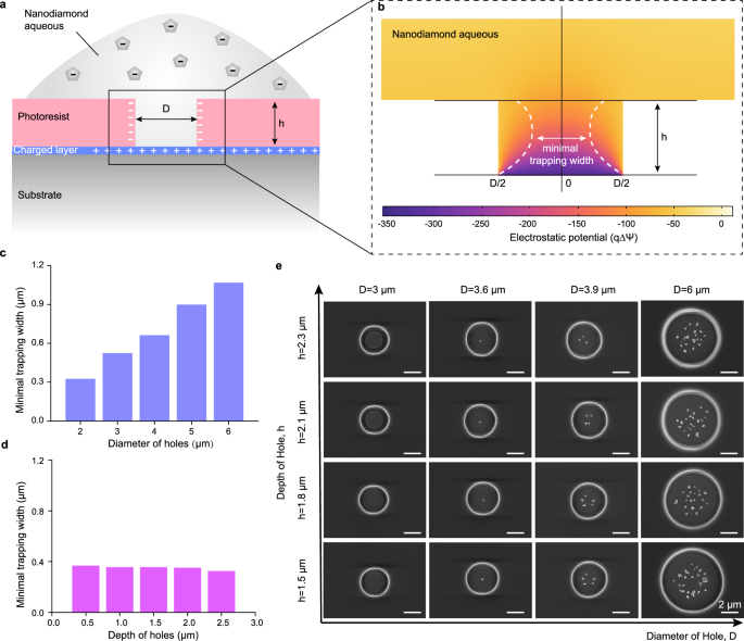 Fig. 3: ND trapping depends on hole diameter, but not hole depth.