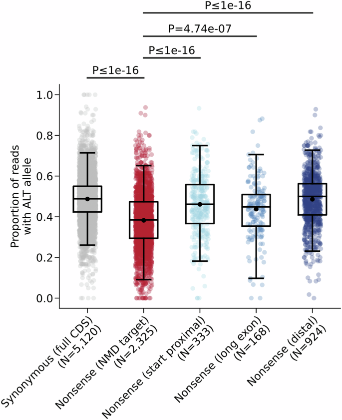Fig. 2: Allele-specific expression of nonsense variants in NMD regions.
