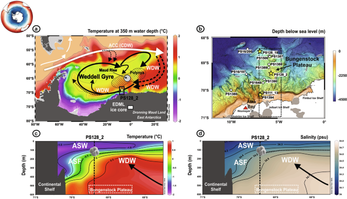 Fig. 1: Schematic of modern subsurface water mass circulation in the Weddell Gyre.