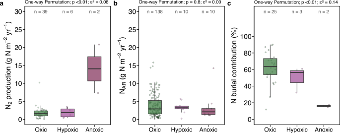 Fig. 4: Rates of N loss in fjords under different redox conditions.