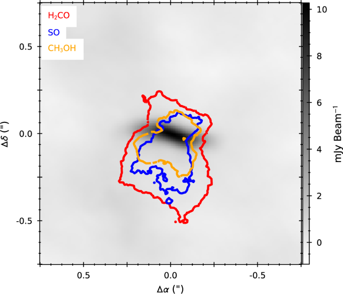 Fig. 5: Spatial distribution of outflow-tracing molecular emission.