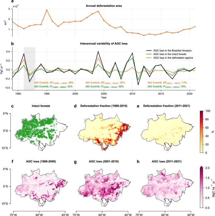 Fig. 6: Spatiotemporal dynamics of AGC losses in the Brazilian Amazon.