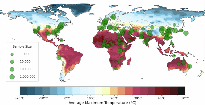 Fig. 2: Global distribution of data extraction from the 103 eligible studies.