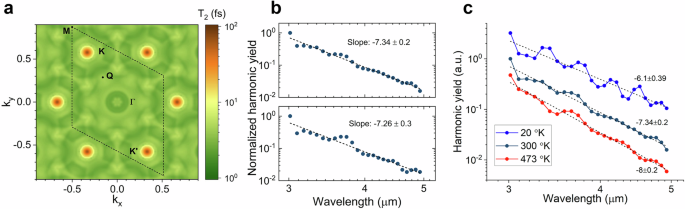 First-principles momentum-space map of electron–phonon coherence time and calculated yields.