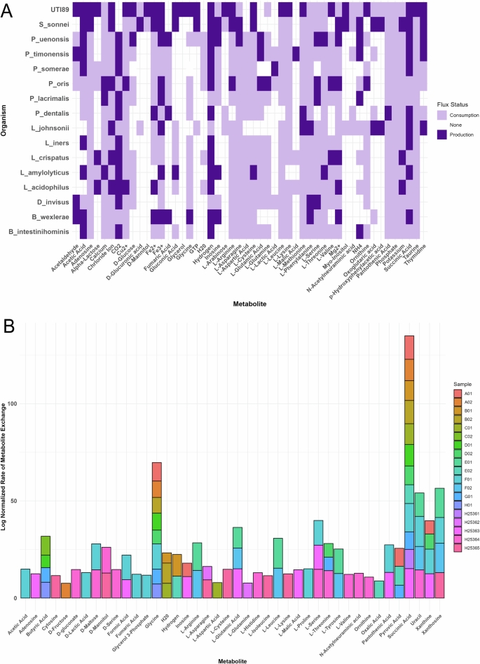 Fig. 5: Metabolic cross-feeding and metabolite exchange in patient-specific microbiome.