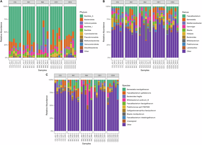 Fig. 4: Influence of different quantities and types of dietary fibres on the abundance of caecal microbiota of chicken.