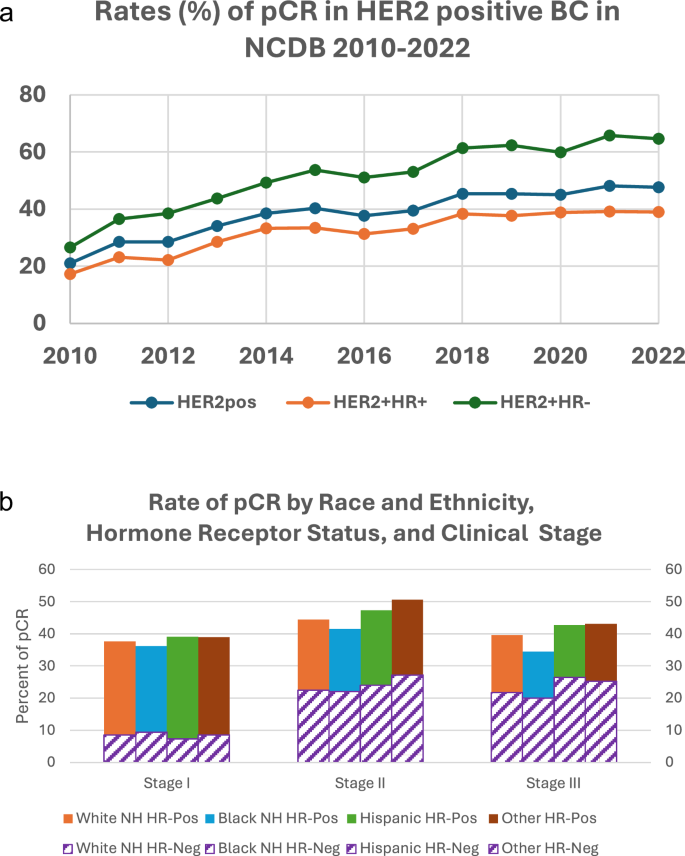 Fig. 3: Rates of pathologic complete response (pCR) among patients with early-stage HER2-positive breast cancer who received neoadjuvant chemotherapy.