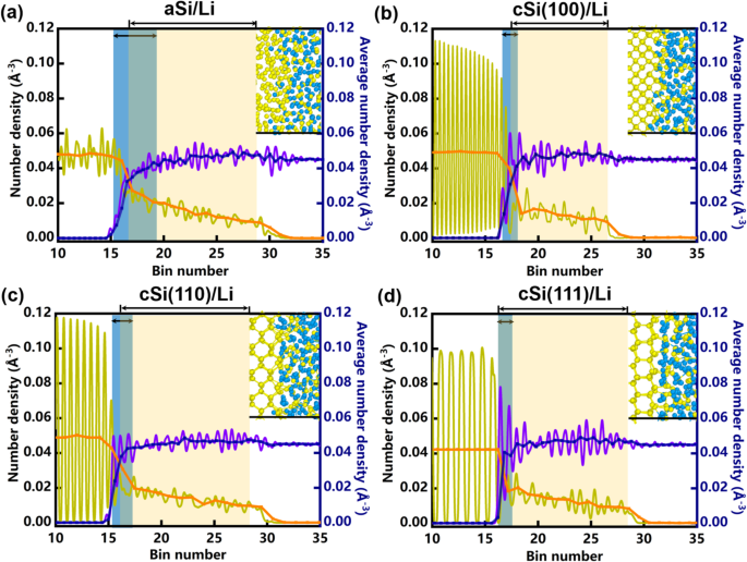 Fig. 3: Number density distributions of Si and Li atoms.