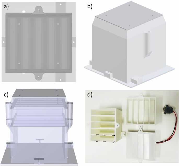 Fig. 6: Mini-phytotron AutoCAD design and 3D printing.