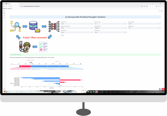 Fig. 9: Visualization web GUI for the residual strength prediction model.