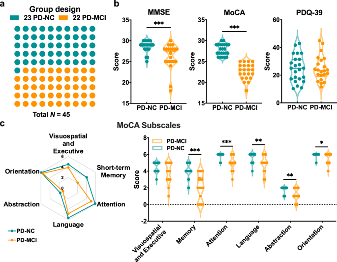 Fig. 1: Group design and clinical characteristics of non-motor symptoms in PD.
