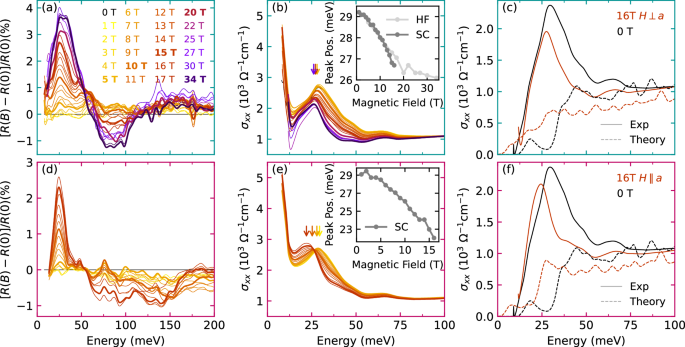 Fig. 2: Magneto-reflectance data measured for fields up to 34 T.