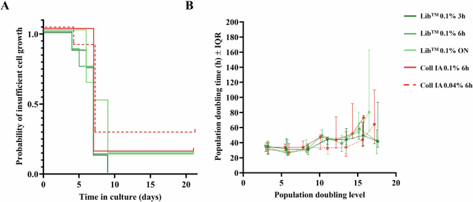 Fig. 2: Bovine AT-MSCs can be isolated from all donors and show a high proliferation potential when isolated with LiberaseTM 0.1% for 3 h.