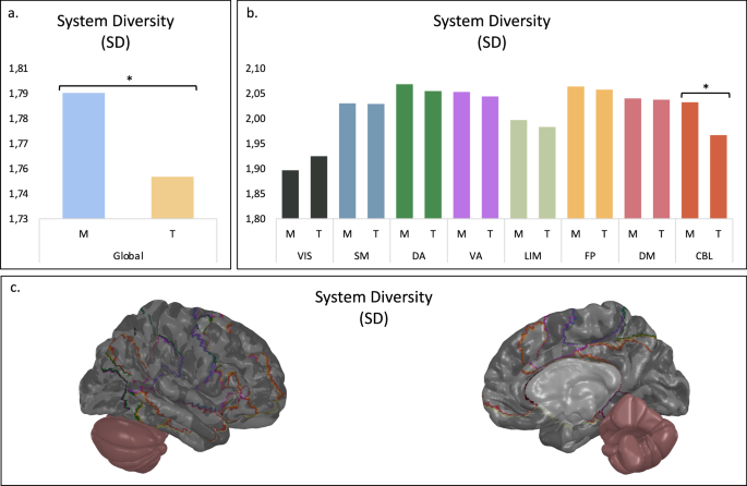 Fig. 3: SD at the global and 8 functional systems levels.