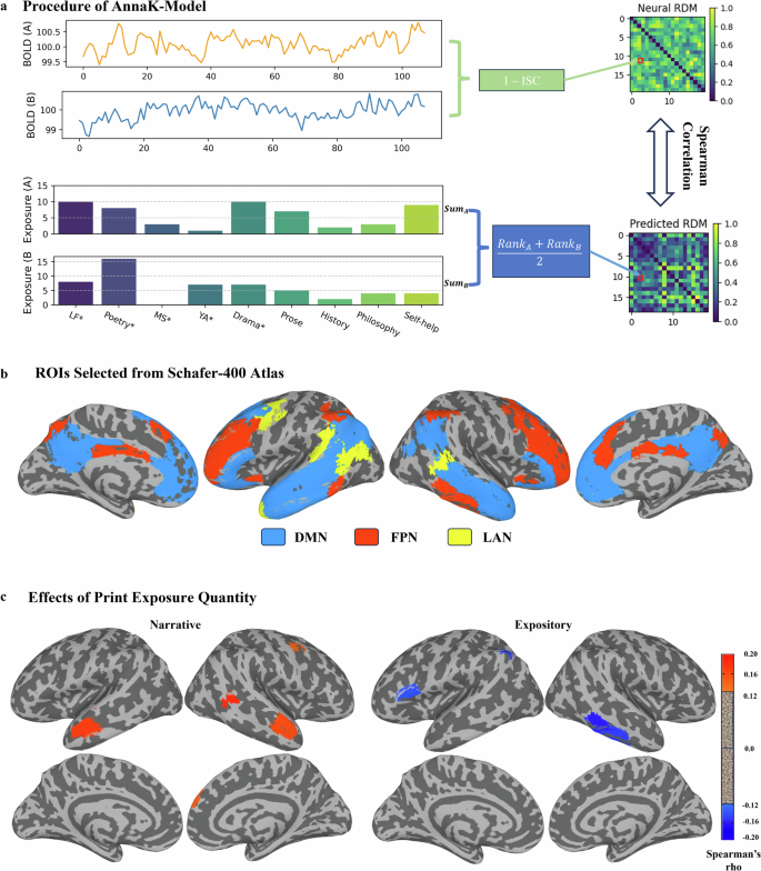 Fig. 2: The relationship between print exposure quantity and neural dynamics was investigated with the AnnaK model.