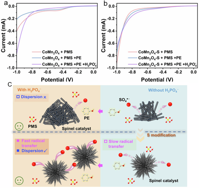 Fig. 8: Reaction mechanisms for the promotional effect of phosphate in CoMn2O4-S/PMS system.