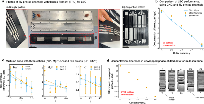 Fig. 4: 3D-printed LBC channels and multi-ion solutions.