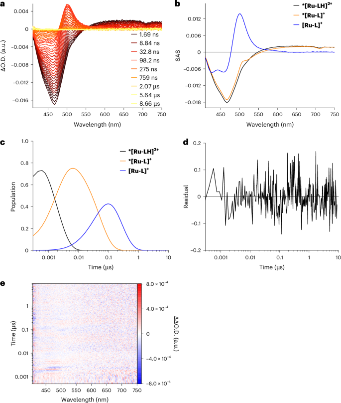 Fig. 2: ns-TAS of *[Ru-LH]2+ without MQ+ as electron acceptor.