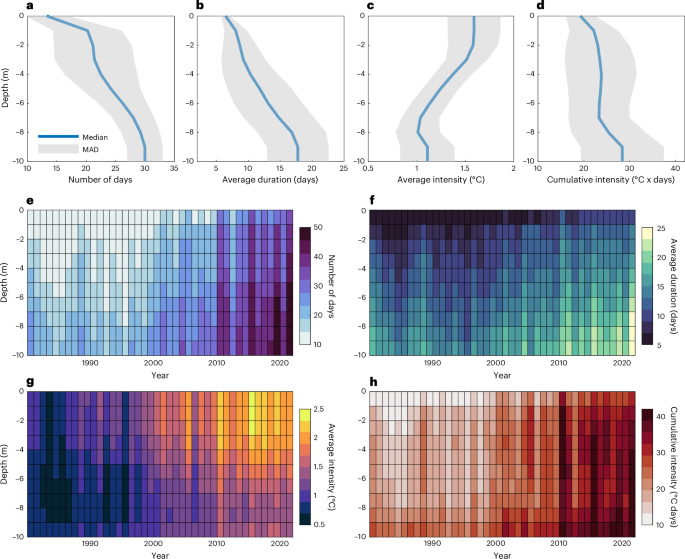 Fig. 2: Subsurface evolution of lake heatwaves.